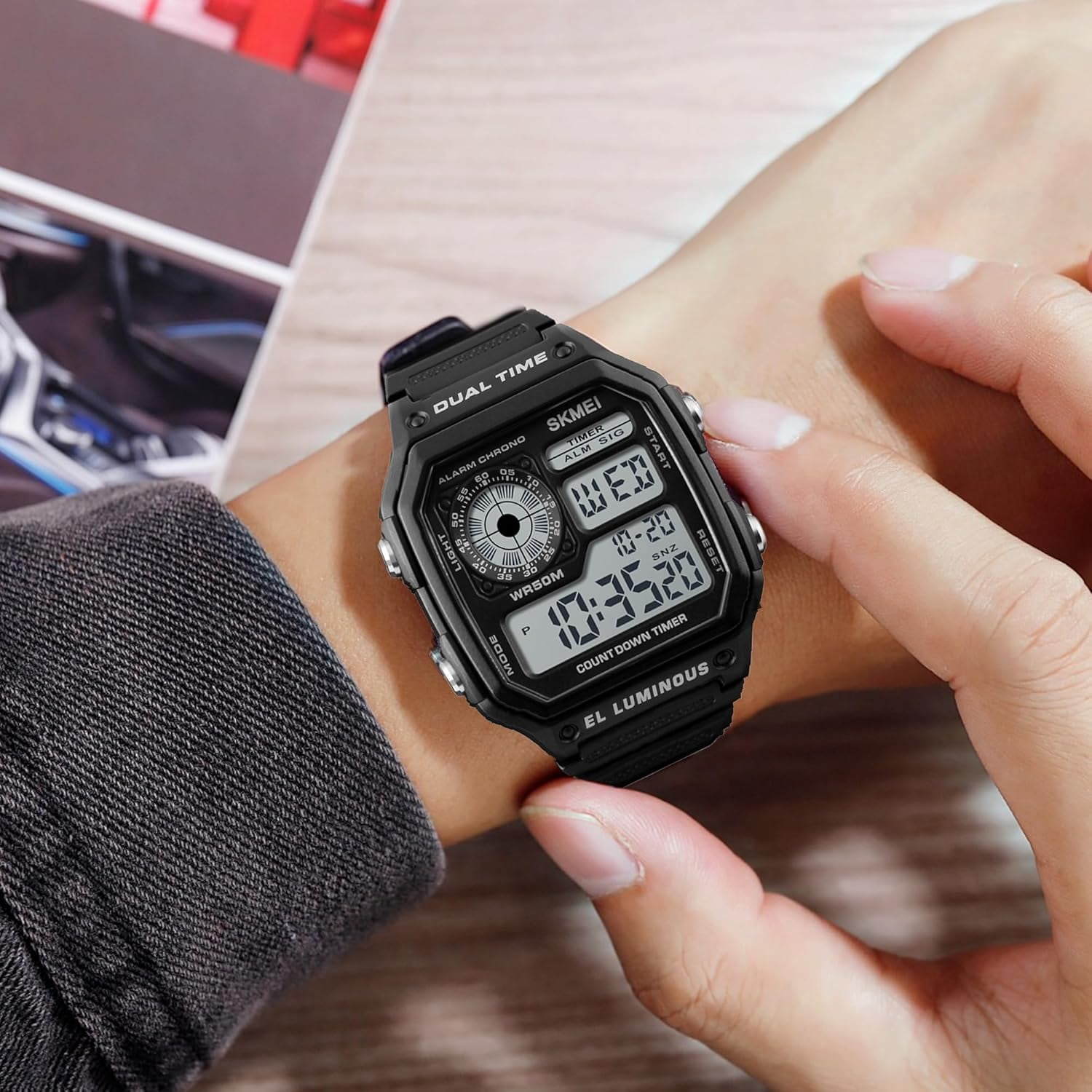 Wrist Watch for Men, Digital Sports Waterproof Watch with Dual Time Chronograph Countdown Alarm Backlight