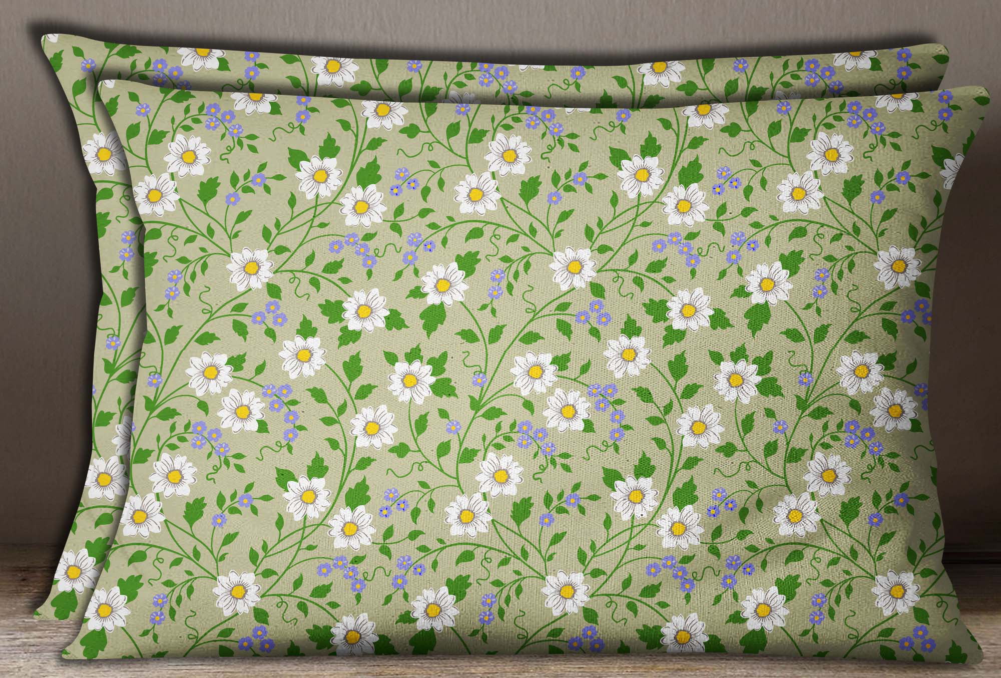 S4Sassy Floral & Bird Print Cotton Poplin Pillow Sham Cushion Cover 1 Pair 