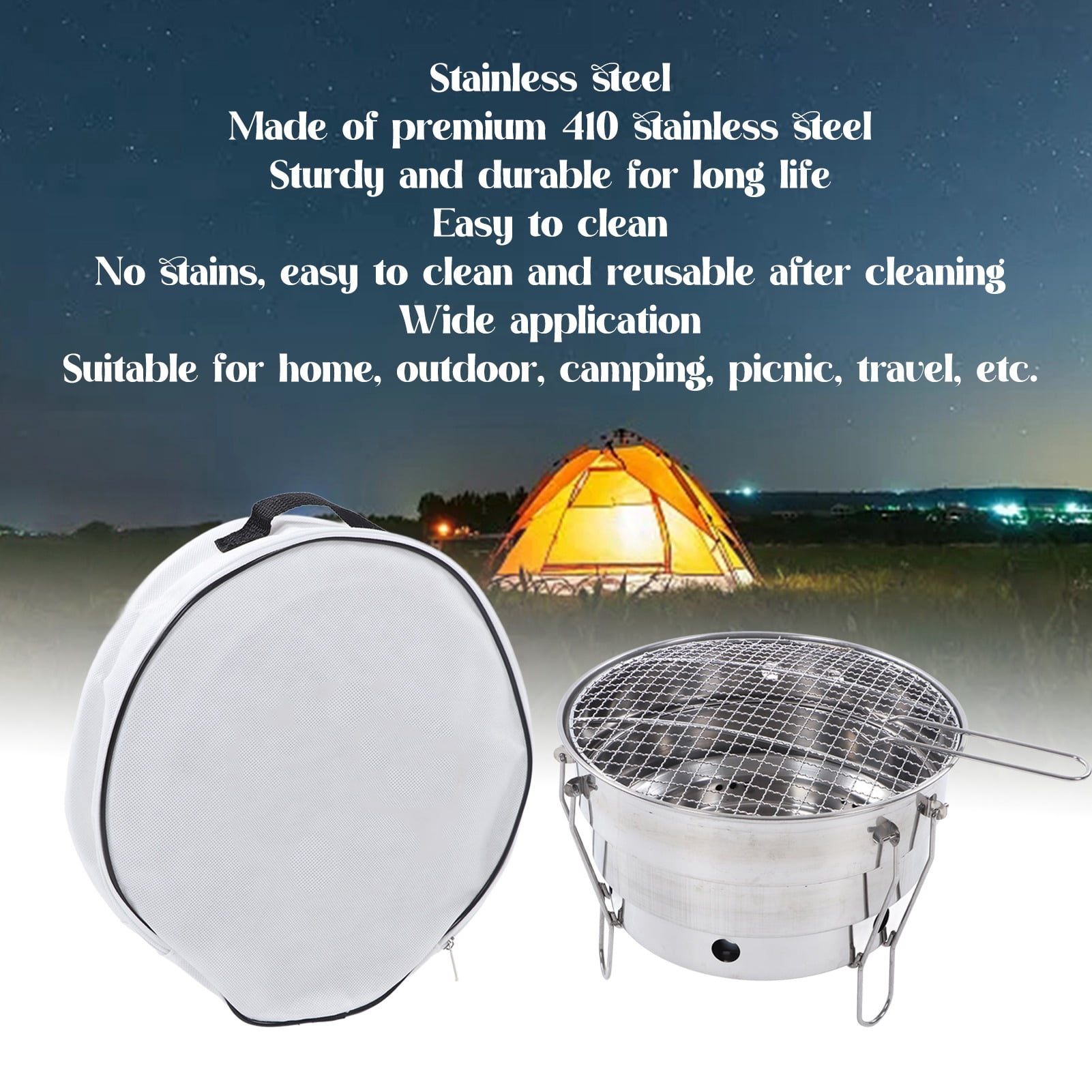 NFTIGB Portable Charcoal Barbecue Grill Stove, Stainless Steel Detachable BBQ Tabletop Hibachi Grill for Home, Outdoor Cooking, Camping, and Picnic (11.8 inches / 30 cm)