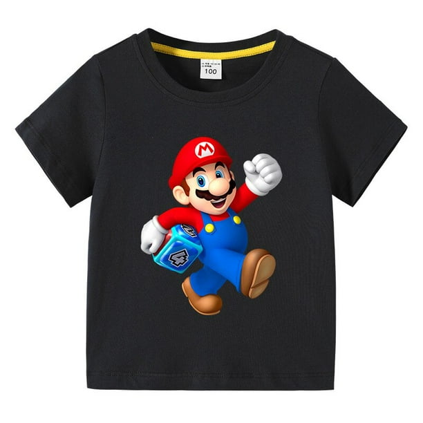 Camiseta de algodón puro con estampado de dibujos animados de Super Mario para niños, camiseta de manga corta cómoda, varios colores, regalos de navidad, novedad de verano 2022 zhangmengya LED