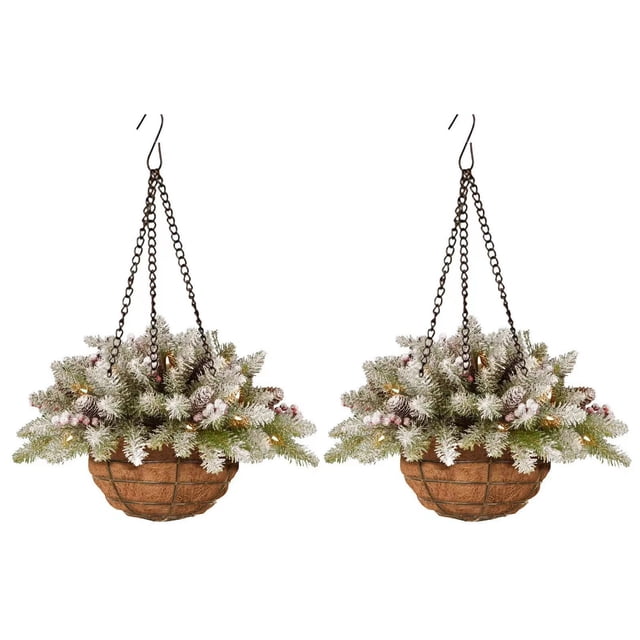 Guardoinrt 2 Artificial Hanging Baskets, Baskets, Decorations Pinecone And Frosted Suitable For Front Door, Courtyard, Decor Bleached Style 30CM