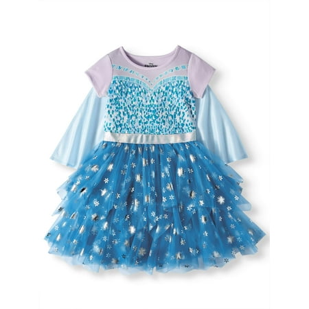 Elsa Frozen Cosplay Tiered Tutu Tulle Dress With Detachable Cape (Little Girls & Big