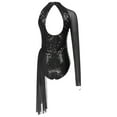thumbnail image 4 of DPOIS Women's Sequins One Shoulder Figure Ice Skating Leotard Lyrical Dance Costume Black M, 4 of 6