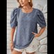 thumbnail image 5 of Blusa de Mujer con Cuello Redondo, Mangas Abullonadas y Tejido Jacquard de Bola de Pelo, de Verano y Otoño 2025 Azul Niebla L, 5 of 10