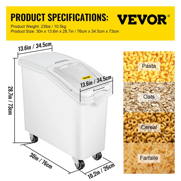 VEVOR 21 Gallon Ingredient Bin with Scoop 400 Cup Ingredient Bin with  Sliding Lid Commercial Food Storage for Kitchen