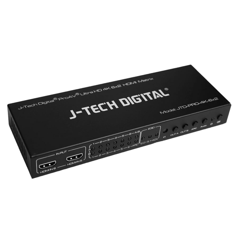 JTech Digital ProAV Ultra HD 4k 6x2 HDMI Matrix 6 Ports Inputs and 2