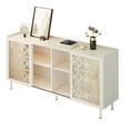 thumbnail image 4 of GZXS 58.66"W Storage Cabinet with 2 Carved Sliding Doors and Open Shelves, Accent Decorative Buffet Sideboard for Living Room, Dining Room, Entryway, Distressed Finish, White & Vintage, 4 of 7