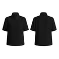 thumbnail image 7 of Women's Solid V-Neck Work Blouse Short Sleeve Stand Collar Business Casual Office Shirt, 7 of 7