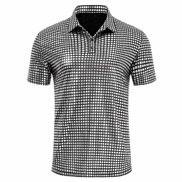 pstuiky camisetas de hombre, Camisa de manga corta con botones y cuello abatible con purpurina de color liso para hombre ropa de hombre s