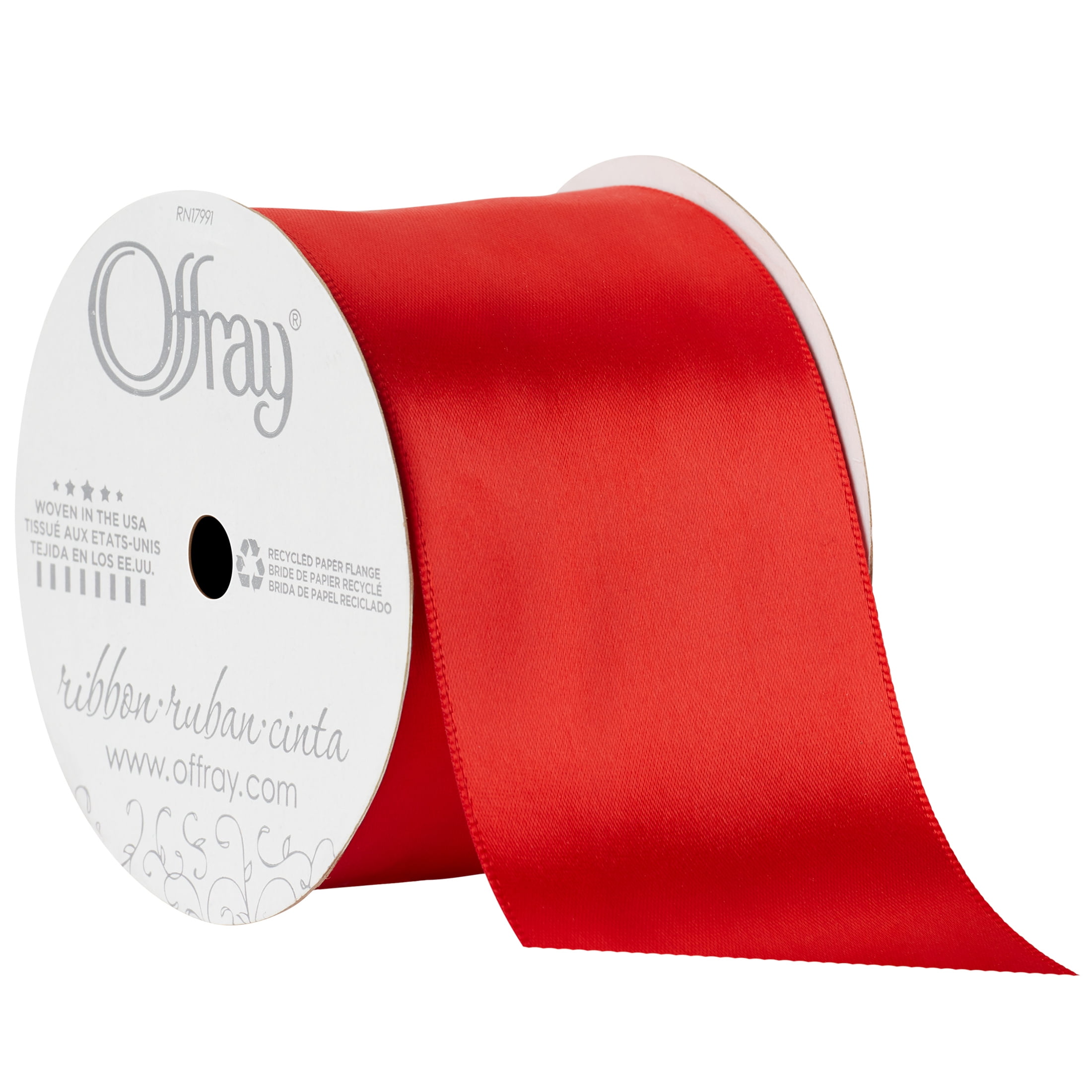 Offray Ribbon, Red 2 1/4 inch Single Face Satin Polyester Ribbon, 9 feet