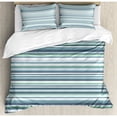 thumbnail image 3 of Striped Twin Size Duvet Cover Set, Abstract Narrow Bands Group of Long Same Bars Vintage Geometric Artwork Image Print, Decorative 2 Piece Bedding Set with 1 Pillow Sham, Teal Blue, by Ambesonne, 3 of 3