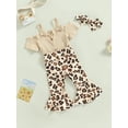 thumbnail image 3 of KelaJuan Infant Baby Girls Summer Jumpsuit Set, Short Sleeve Off Shoulder Romper + Leopard/Flower Flare Pants + Bow Headband, 3 of 9
