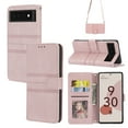 thumbnail image 1 of for Google Pixel 6 Pro Case, Embossed Leather Flip Stand Card Slots Protective Case,Shockproof Wallet Kickstand Crossbody Length 1.5m Shoulder Strap Phone Case For Google Pixel 6 Pro,Pink, 1 of 10