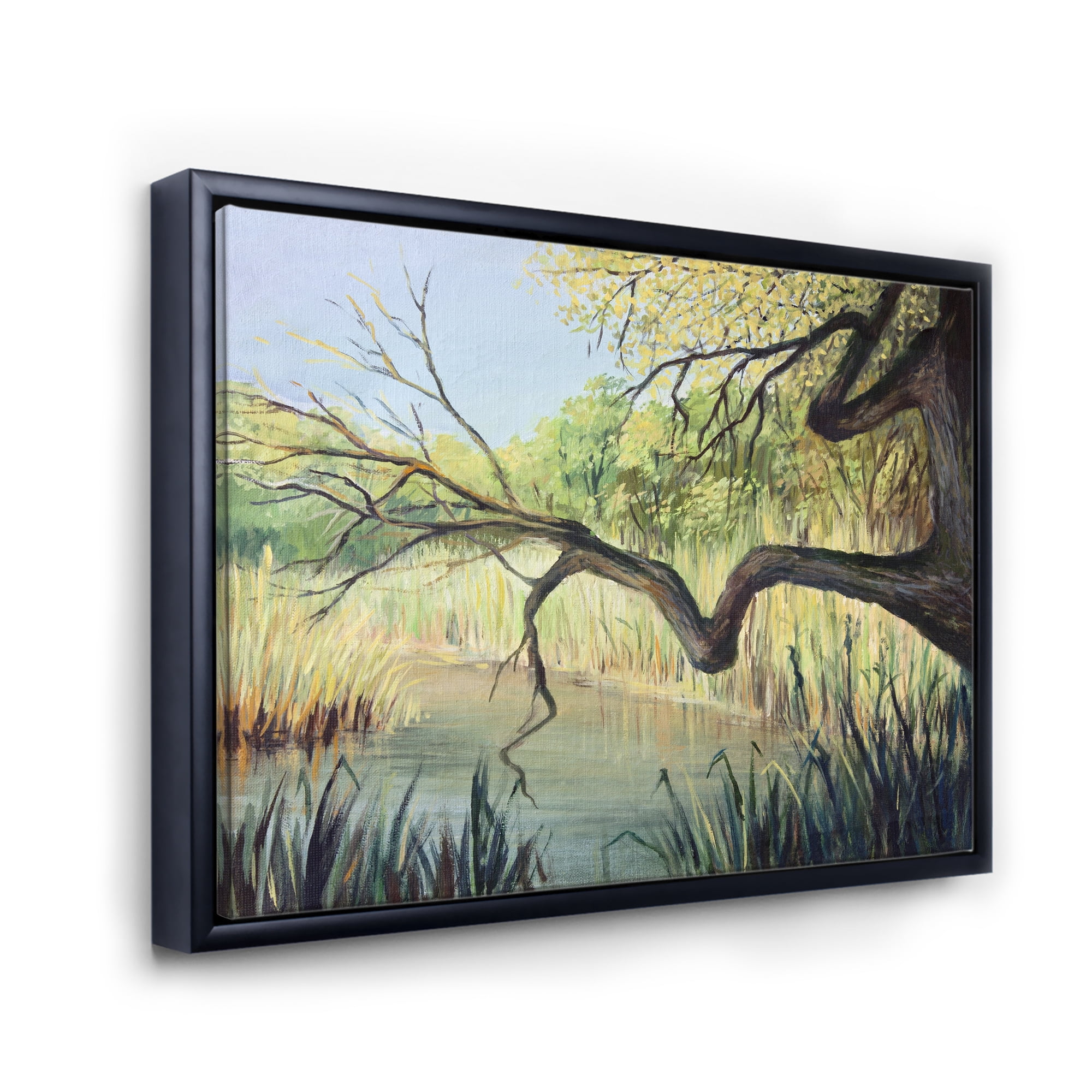 Designart 'The Lake of Silence From The Tree' Lake House Framed Canvas Wall Art Print