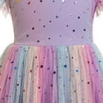 thumbnail image 6 of IBTOM CASTLE Kids Girls Princess Tulle Tutu Dress Flutter Sleeve Star Glitters Rainbow Birthday Party Pageant Summer Dresses 9-10 Years Rainbow Purple, 6 of 8