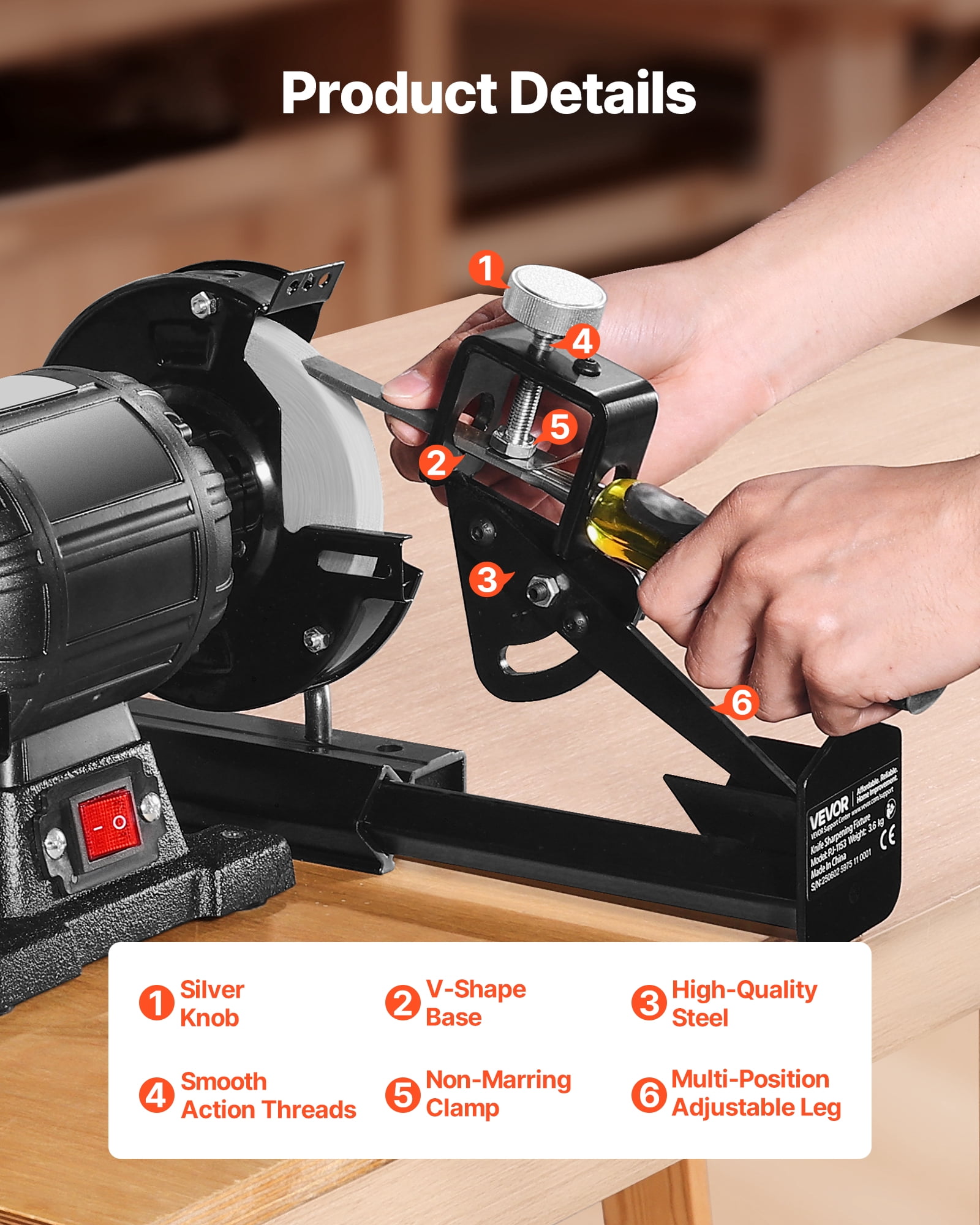 VEVOR Multi-Grind Sharpening System, Vari-Grind Pro Sharpening Jig Kit for 6" & 8" Bench Grinders – with Platform, Long Support Arm & Fingernail Gouge Jig, for Chisels, Woodturning, Plane Irons