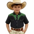thumbnail image 3 of Yiyuu Boys Western Cowboy Shirt Vintage Short Sleeve Button Down Shirt Top, Sizes 6-15, 3 of 3