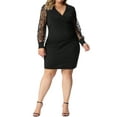 thumbnail image 2 of Agnes Orinda Women's Plus Size V Neck Faux Wrap Sheer Long Sleeve Midi Party Work Dresses 1X Black, 2 of 6