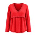 thumbnail image 5 of Women Long Sleeve Fringe Tops Western Outfit V Tops Neck Tops Oversized Shirts Flowy Tops Summer Work Top Cute Long Sleeve Tops Cute Tops Fall Outfits Layering Tops Lightweight Top, 5 of 5