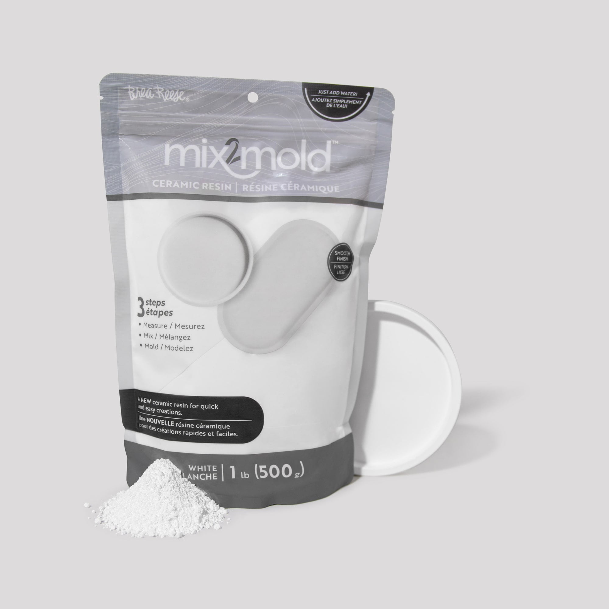 Brea Reese: Mix2Mold Ceramic Resin - White Powder 1lb Bag - 500g, Non-Toxic, Smooth Matte Finish, No Heat Or Kiln, Just Add Water, Cures In 60 Min