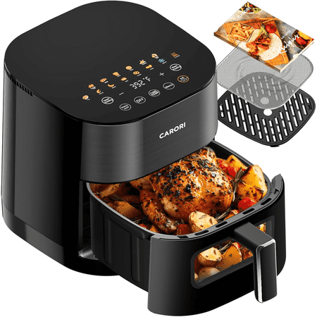 CARORI Air Fryer 14-in-1 with Viewing Window 6Qt Large Capacity, 392? Max Crisp, Airfryer No Flipping Dual Heating, Bake, Roast, Dehydrate, Reheat, 1700W Fast Even Easy Meals, Nonstick Dishwasher Saf