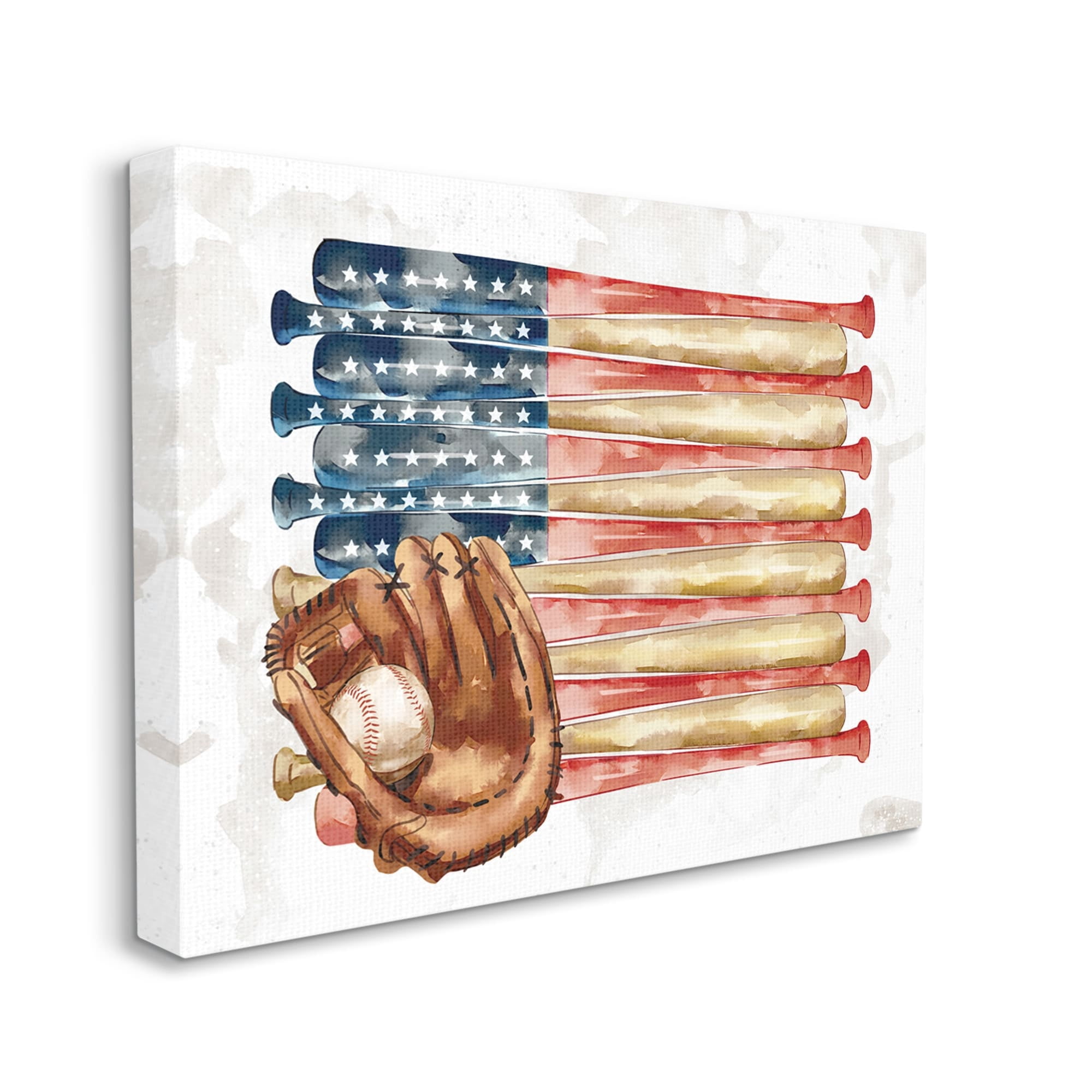 Stupell Industries American Baseball Flag Children's Sports Mitt Sports Painting Gallery Wrapped Canvas Art Print Wall Art, 24 x 30