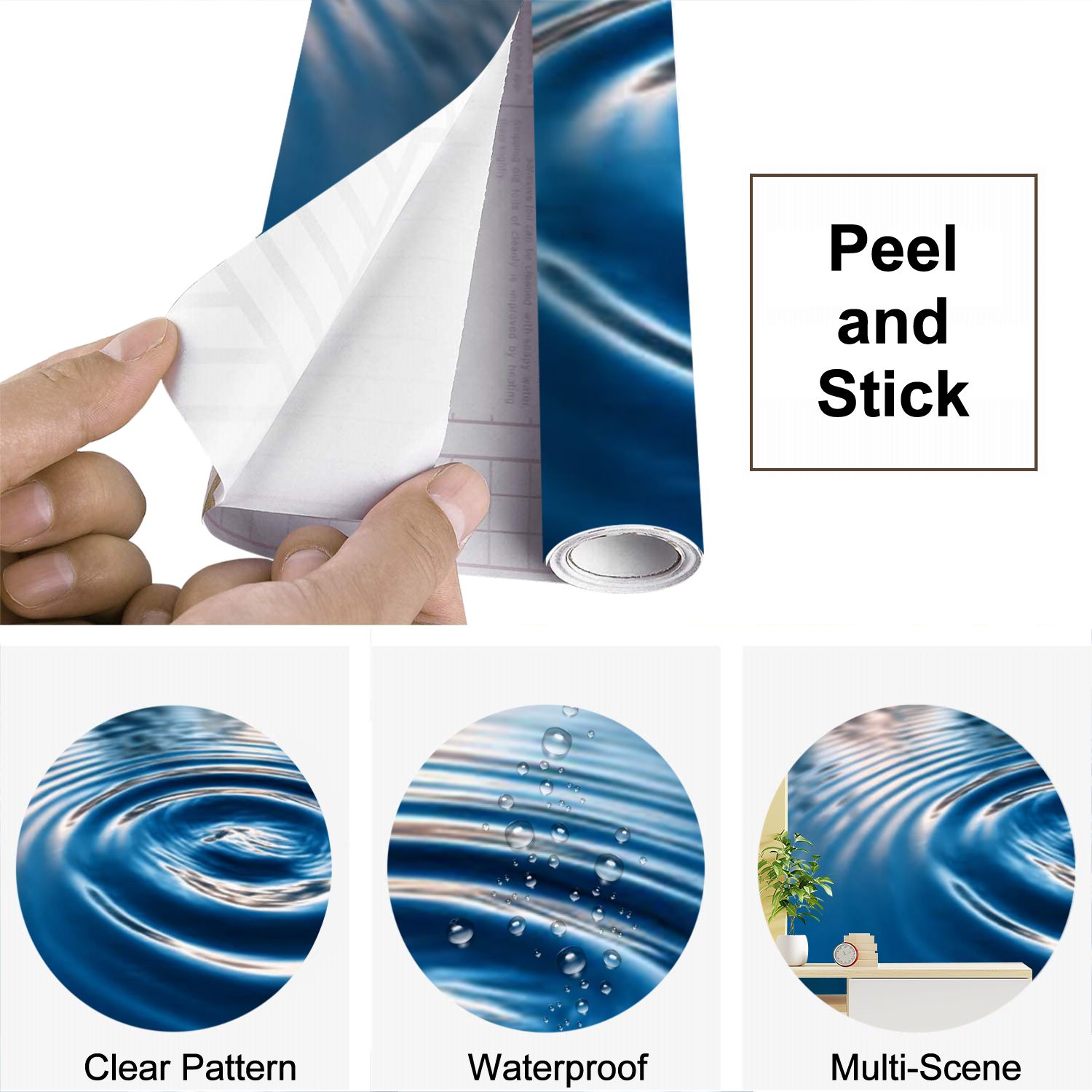 Peel and Stick Wallpaper Smoothly water Waves Modern Art Wall Mural Decor Self Adhesive and Removable 69in x 98in