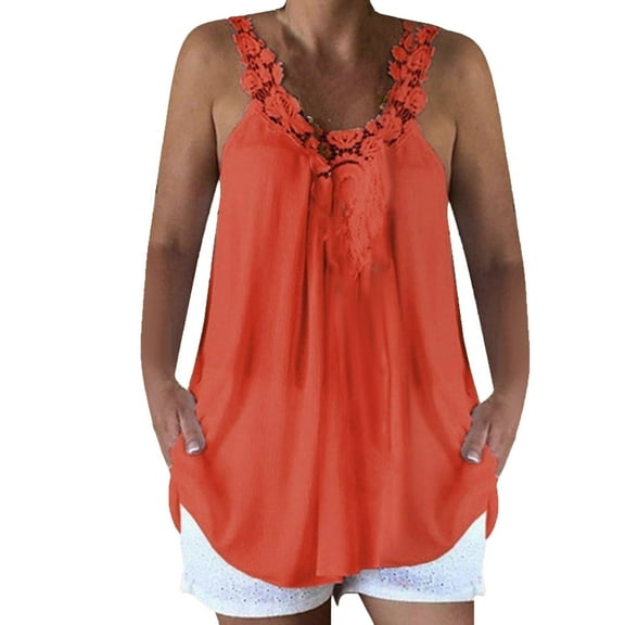 Fengqque Fashion Women Casual Loose Lace Caims Tank Tops Splicing Sexy Blouse