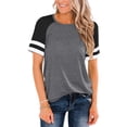 thumbnail image 2 of KOMOO Women Sweatshirt Summer Stripe Patterns Round Neck Short Sleeve T-Shirt Loose Tops Plus Size, 2 of 6