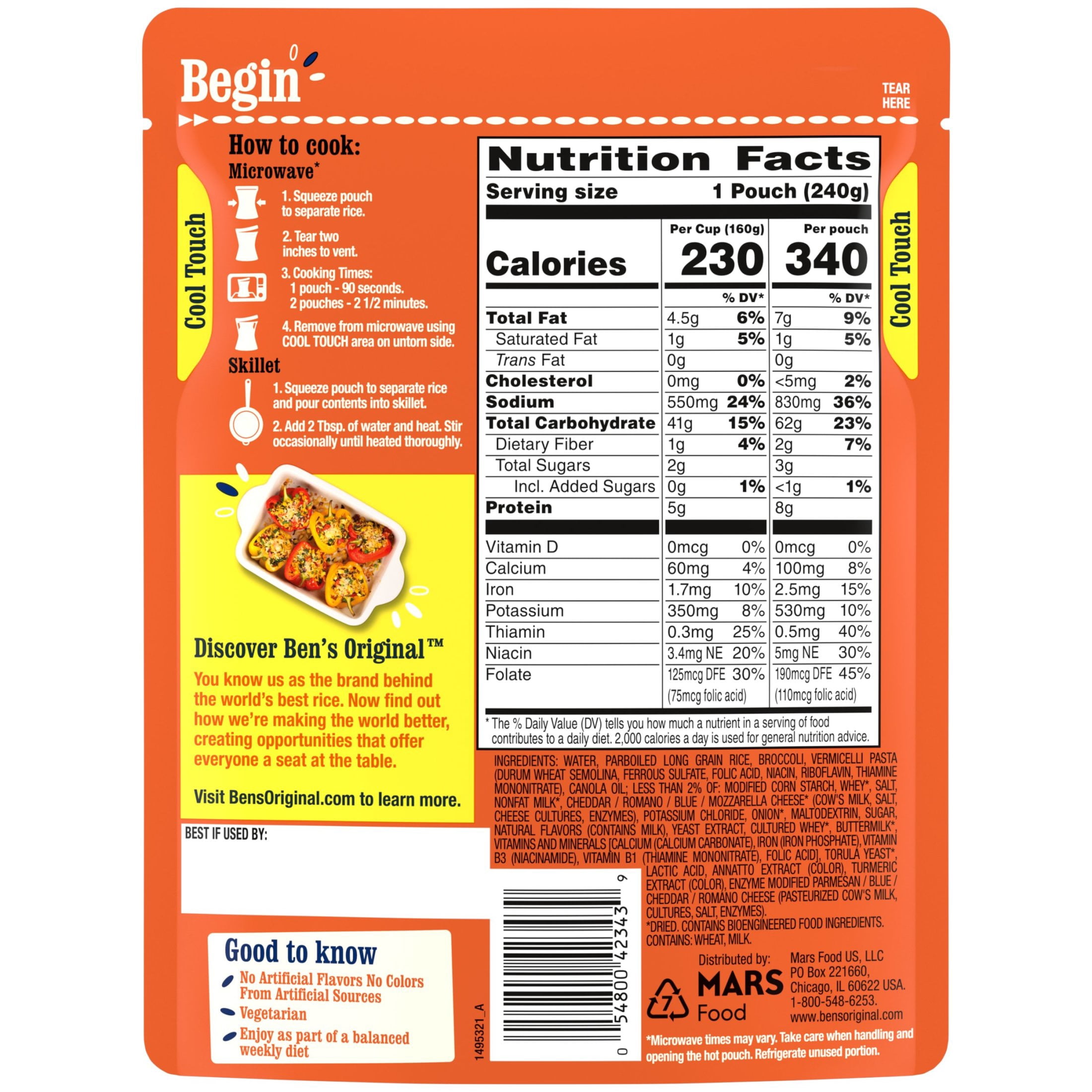 (12 pack) Ben's Original Flavored Ready Rice with Cheddar and Broccoli, 8.5 oz Pouch