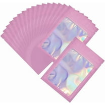 50Pcs 4.5 x 6 Smell Proof Ziplock Bags Resealable Foil Pouch Small Holographic Pouches with Clear Window Plastic Iridescent Sample Packing Bag for Party Favor Food Cookies Jewelry Storage