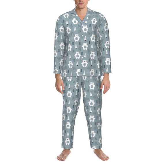 Mens Pajamas Set - Bead Tree Winter Comfy Long Sleeve Button Up Pajama Sets for Men 2 Piece, Soft Sleepwear Nightwear Pjs Lounge Sets for Men with Pockets