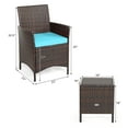 thumbnail image 4 of Costway 3PCS Patio Rattan Furniture Set Cushioned Sofa Glass Tabletop Deck Blue, 4 of 11
