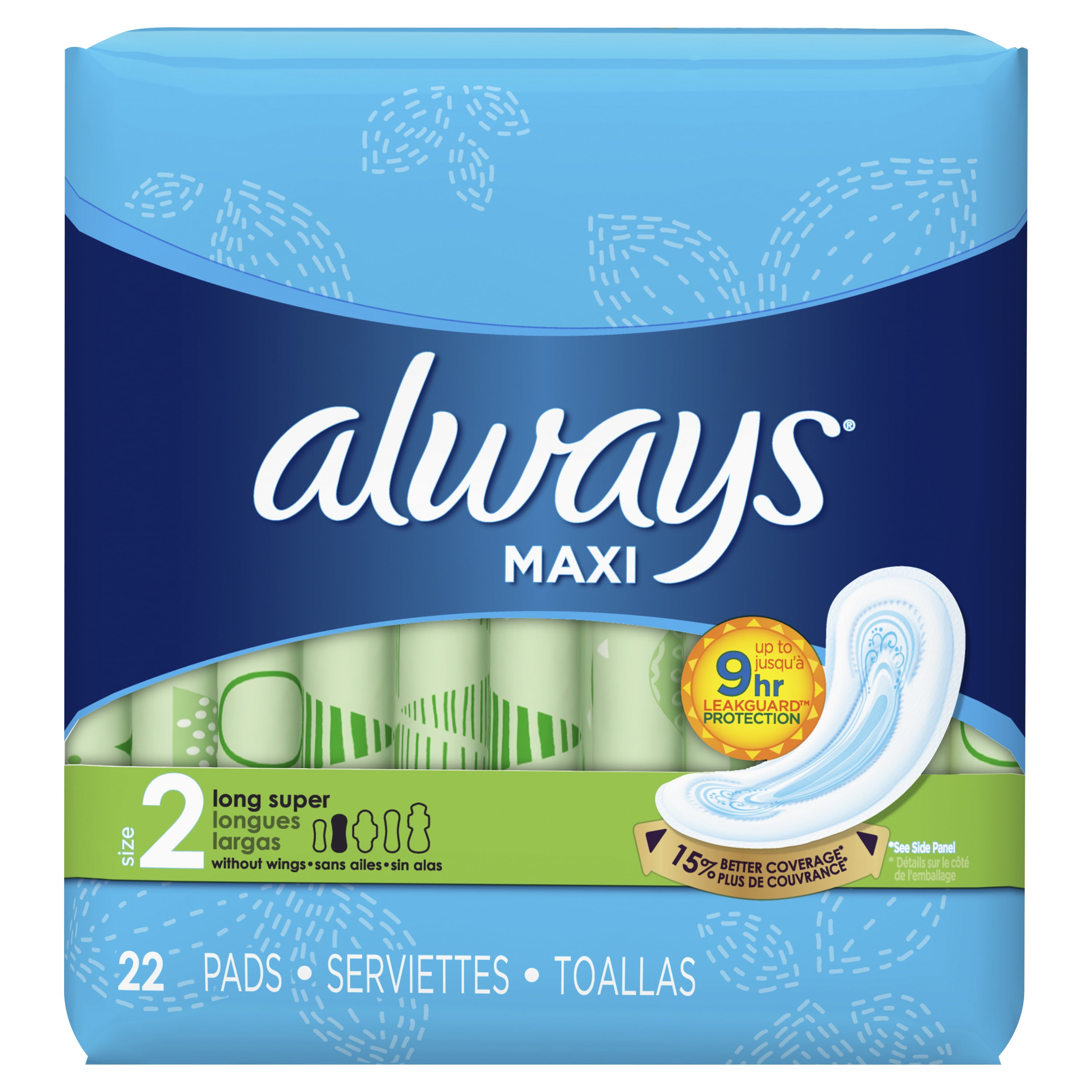 Always Maxi, Size 2, Super Pads, Unscented, 22 Count