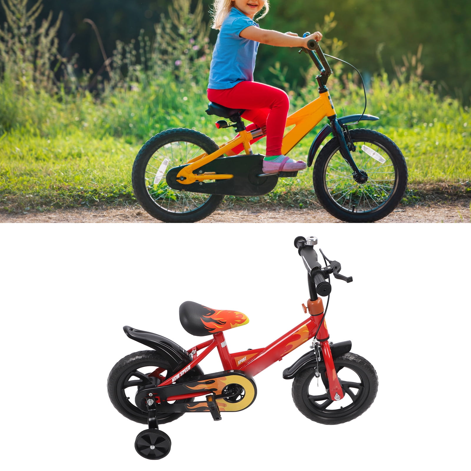 Kids Bike 12 Inch Foam Wheel Children Bicycle 110lb Load Bearing with Training Wheels for Toddler