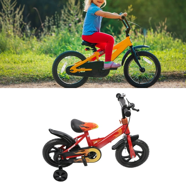 Kids Bike, 12 Inch Foam Wheel Children Bicycle 110lb Load Bearing with Training Wheels for Toddler