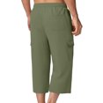 thumbnail image 6 of Bovxnpu Mens Capris Pants Beach Loungewear Pants Men Cargo 7 Pants Solid Elastic Waist Drawstring Side Pockets Casual Pants, 6 of 7