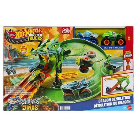 Mattel MTTJFR06 Hot Wheels Monster Trucks Sharks Vs Dinos Dragon Playset Toys - 2 Piece