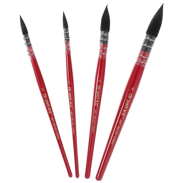 1 Set/4pcs Nylon Paint Brushes Different Sizes Wood Handle Brushes Artist Paint Brush Set (Type 1, Type 2, Type 4, Type 6)