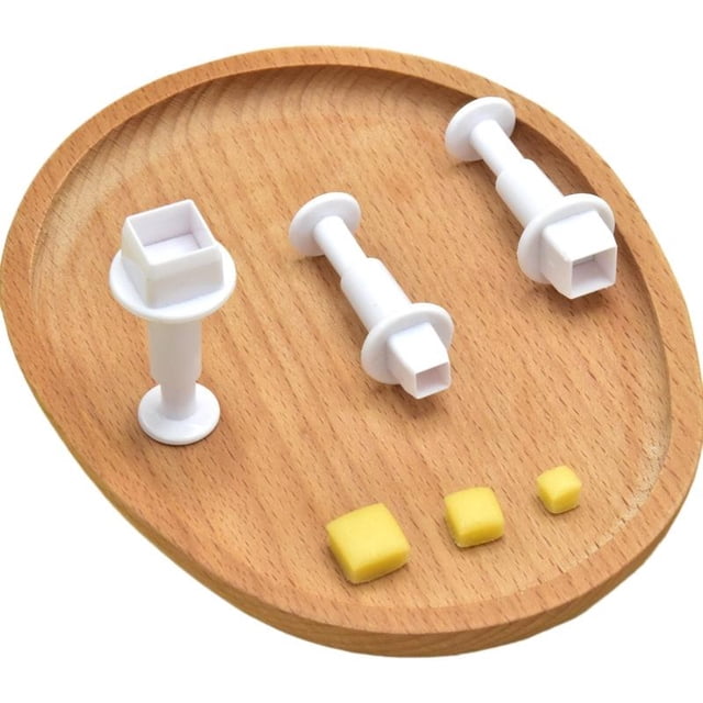 3Pcs Plunger Cutter Set for Cake Decorating, Spring-Loaded Fondant Cookie Mold, Heart/Star/Square/Round Sugar Craft Press, DIY Baking Tools for Christmas