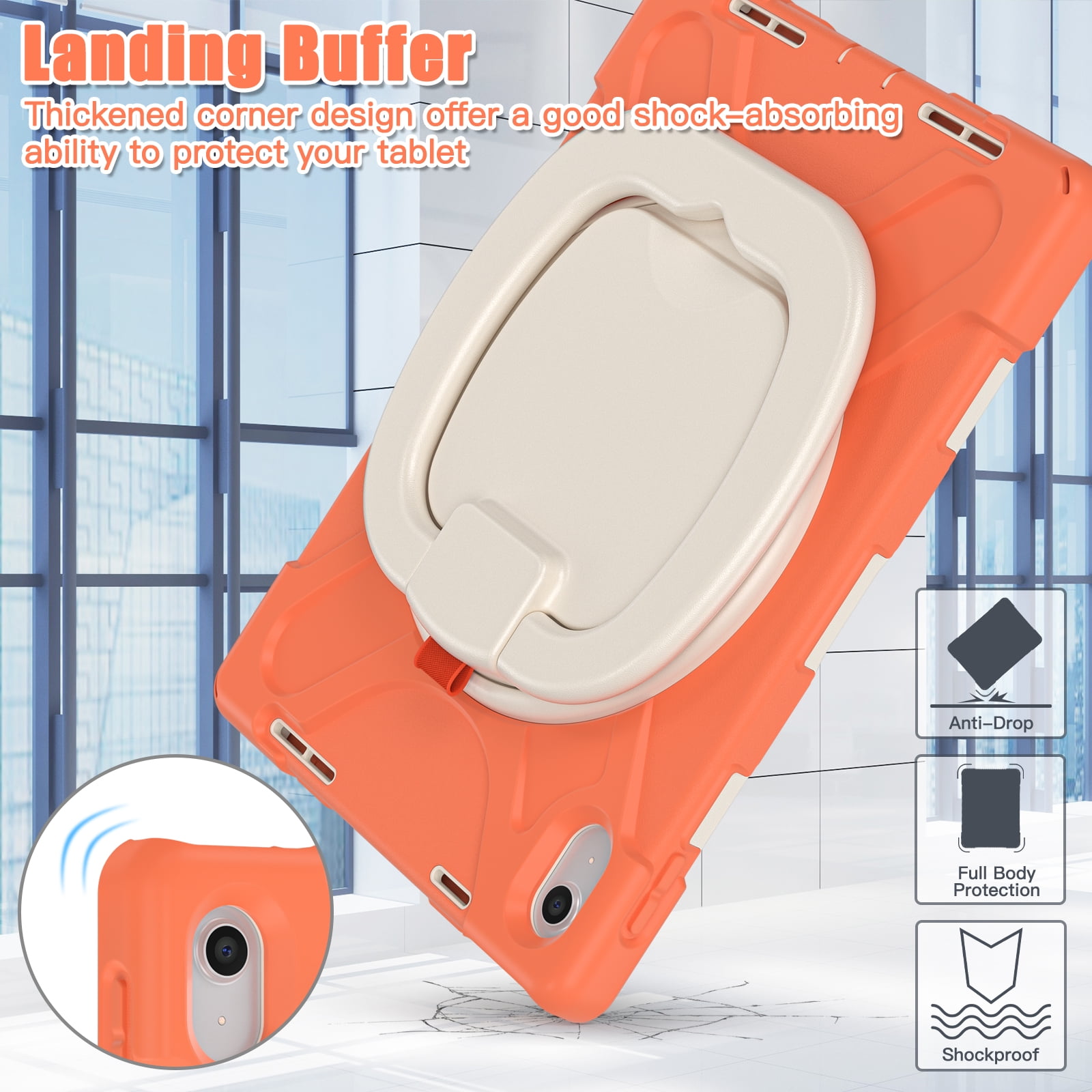 iPad 10th Generation 10.9 Inch Case 2022, TECH CIRCLE Heavy Duty Shockproof Rugged Protective Rotating Stand Case with Pencil Holder Handle Grip Kids Case for Apple iPad iPad 10th Gen 2022, Orange