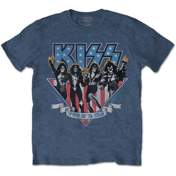 Kiss - Camiseta Americana para Adultos Unisex (Azul Denim)