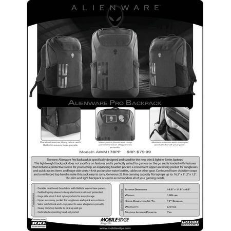 Alienware - Notebook Carrying Backpack - Black/Dark Gray/Heathered Gray