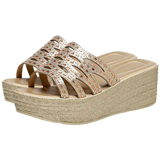 1 par de sandalias de plataforma para mujer, elegantes, con purpurina y cuña.