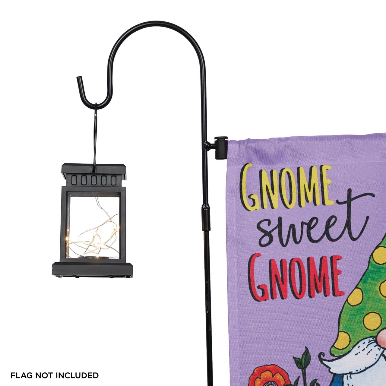 Solar Lighted Lantern Garden Flag Holder Stake