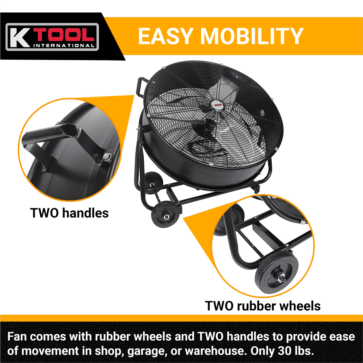 K Tool High Velocity 24 Inch Heavy Duty Fan, 2 Speed for Industrial Residential, 6940 Max, Black