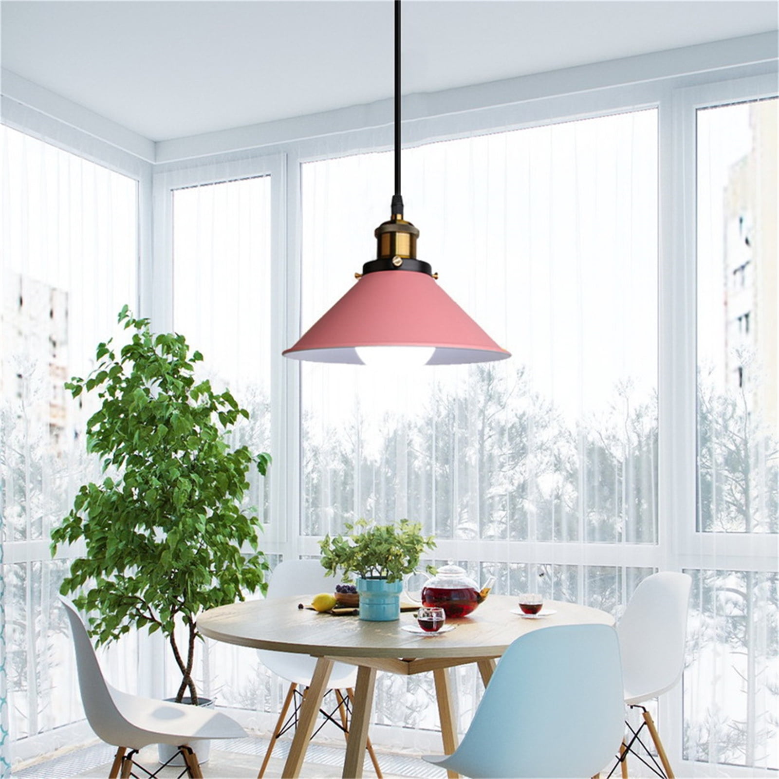 JLOWCO Led Hanging Lights with Plug in Cord,modern Pendant Lights Kitchen Island Lighting Bedroom Hanging Light fixture Pink (LED Bulb Include)