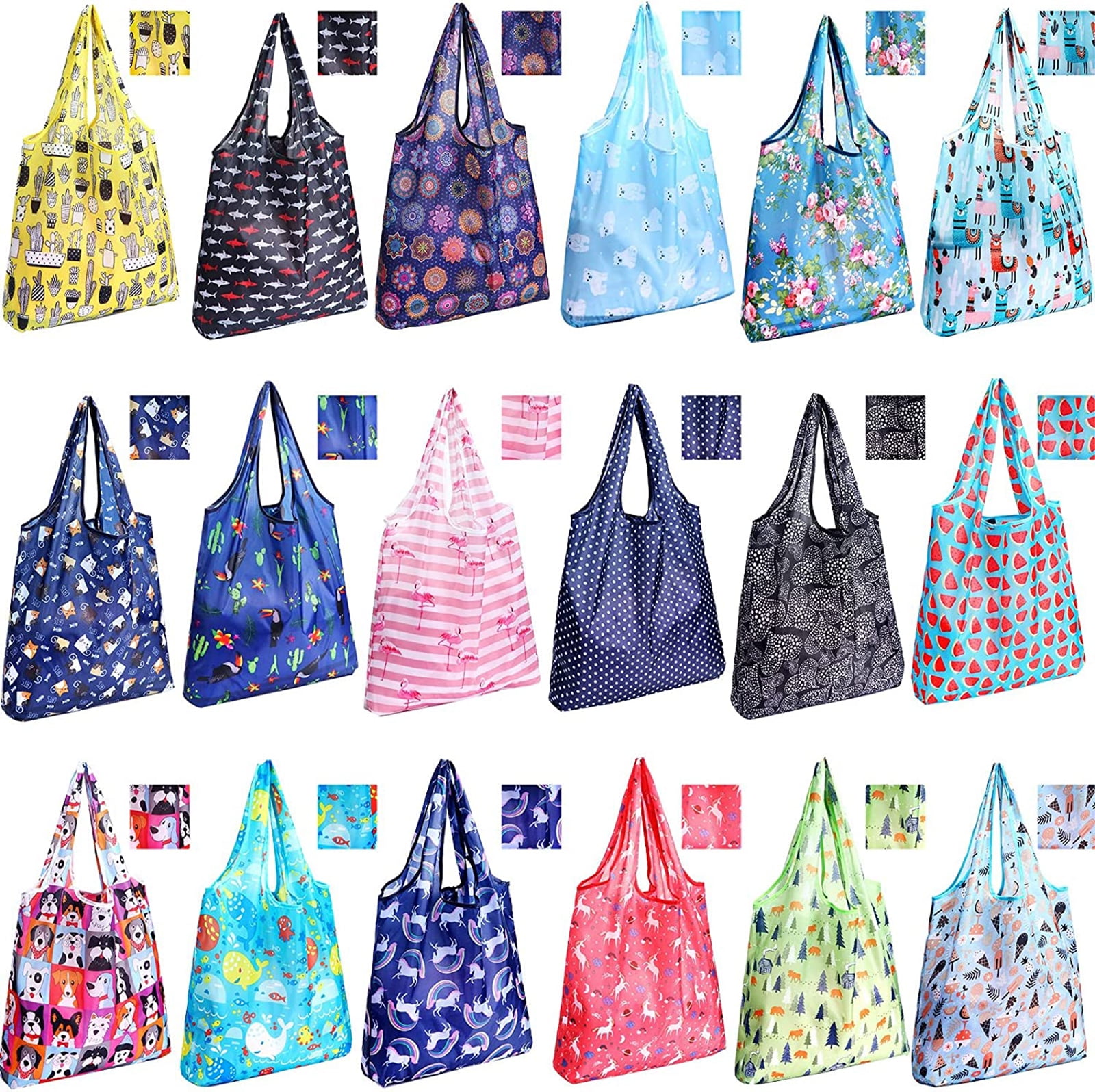 18 Pack Reusable Grocery Shopping Bags, Eco-friendly Nylon Hanging Tote ...