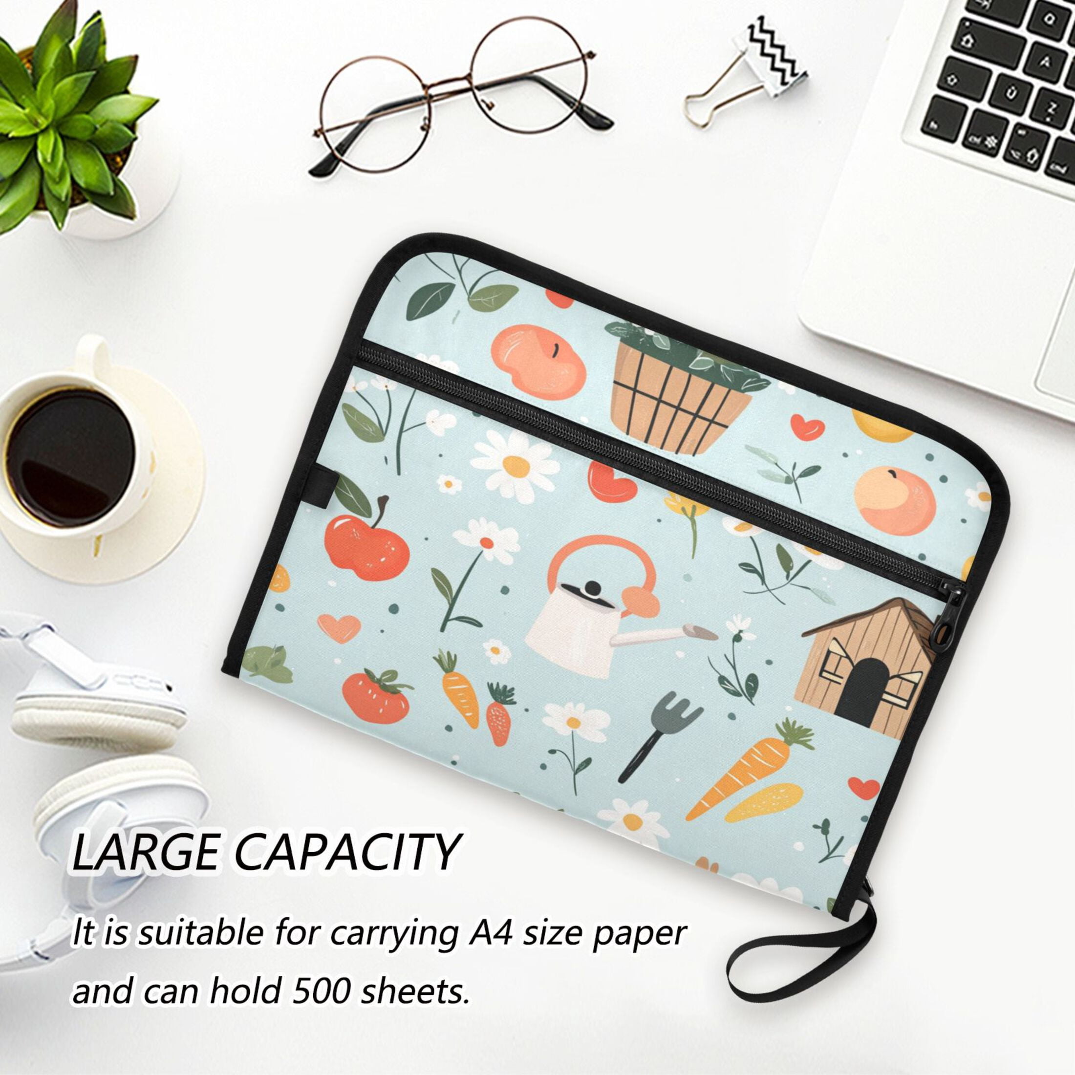 WOBOGO Log Cabin Apple Carrot Pattern Expanding File Folder Letter Size Accordion Filing Organizer 13 Pocket Separate Organ Pocket