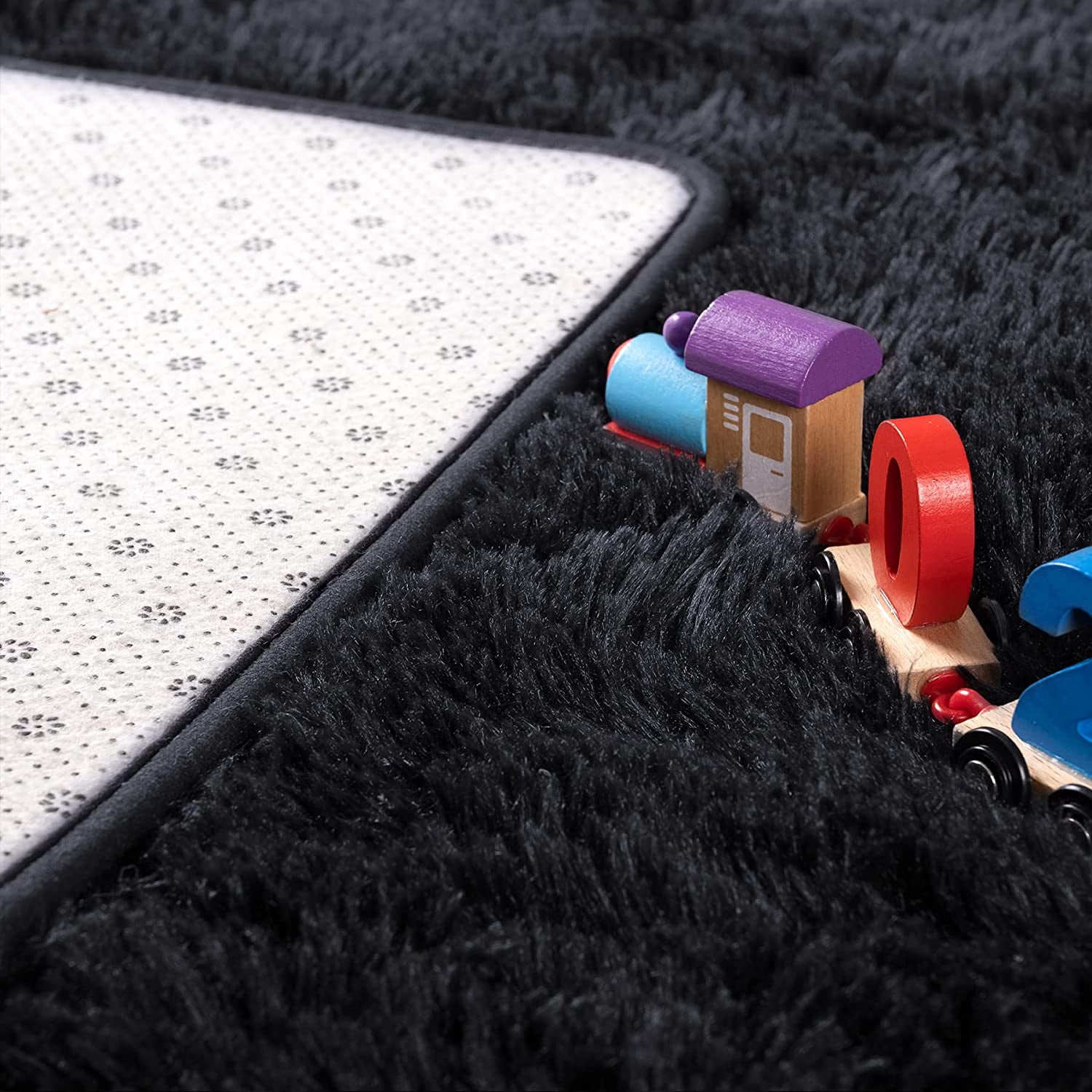 Junovo Super Soft Fluffy Area Rugs Modern Shag Rug for Bedroom Living Room,Cute Carpets for Kids Nursery Girls Home Dorm,4'x6',Black